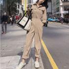 Long-sleeve Hidden Placket Jumpsuit