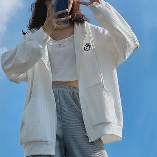 Printed Hooded Zip Jacket / Applique Crop Tank Top / Bow Print Cropped Harem Pants