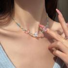Butterfly Bead Necklace Necklace - Blue & Pink - One Size