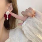 Faux Pearl Bow Drop Earring Red - One Size
