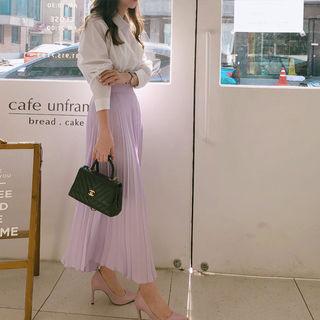 Pleated Long Chiffon Skirt Violet - One Size