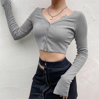 Long-sleeve Cropped Knit Cardigan
