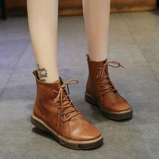 Faux-leather Lace-up Short-boots