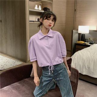 Short-sleeve Plain Drawstring Polo Shirt