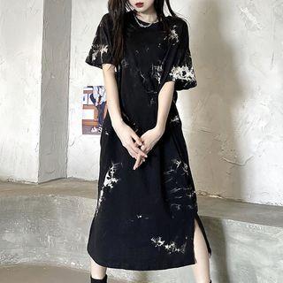 Tie-dye T-shirt Dress Black - One Size