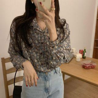 Floral Print Button-up Blouse Gray - One Size