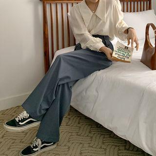 Flap-pocket Fleece Baggy Dress Pants