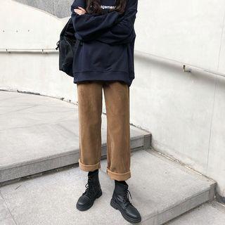 Elastic-waist Corduroy Straight-cut Pants