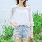 Set: Elbow-sleeve Knit Top + Camisole Top