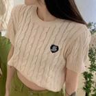 Short-sleeve Embroidered Cable Knit Top
