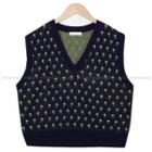 Floral Print Sweater Vest Navy Blue - One Size