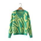 Marble Print V-neck Sweater