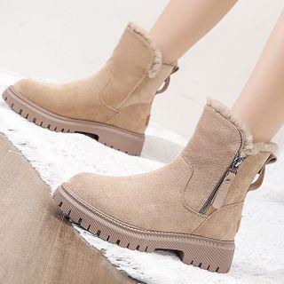 Block Heel Fluffy-lined Short Boots