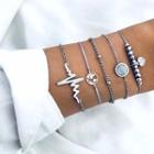 Set Of 5: Alloy / String Bracelet (assorted Designs) Silver - One Size