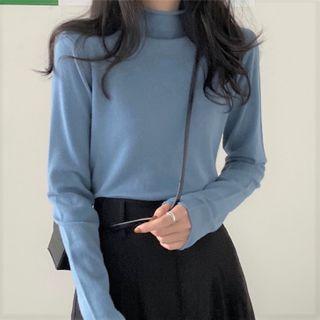 High-neck Plain Knit Shirt