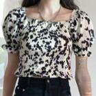 Ruched Cow Print Cropped Top