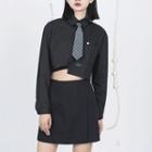 Set: Irregular Crop Shirt + Striped Tie