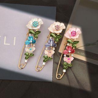Alloy Leaf & Flower Safety Pin Brooch
