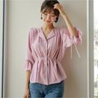 Tie-sleeve Shirred Blouse