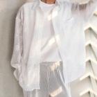 Long Sleeve Rose Embroidered Mesh Shirt