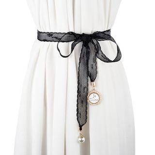 Faux Pearl Lace Sash Belt