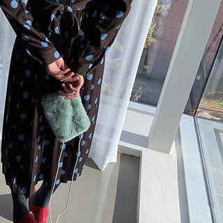 Tie-waist Dotted Shirtdress Brown - One Size