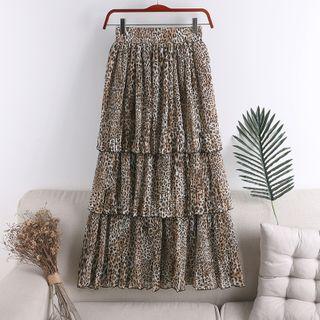 Leopard Print Tiered A-line Skirt
