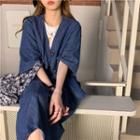 Short-sleeve Denim Jacket / Midi A-line Denim Skirt