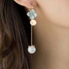 Flower Faux Pearl Asymmetrical Dangle Earring 1 Pair - Gold & Light Blue - One Size