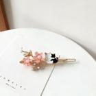 Cat Sakura Faux Pearl Hair Clip 1 Pc - Black & White Cats - Pink - One Size