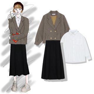 Plain Blazer / Shirt / Midi A-line Skirt