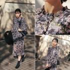 Frill-trim Tie-waist Floral Long Dress One Size