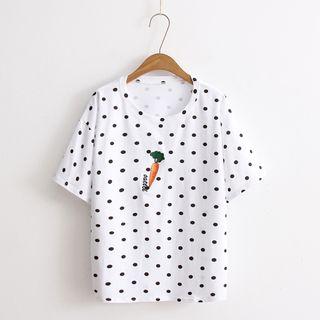 Carrot Embroidered Polka Dot Short-sleeve T-shirt