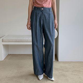Stitched Denim Wide-leg Dress Pants