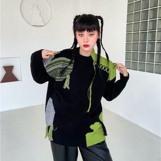 Color Block Sweater Black & Green - One Size