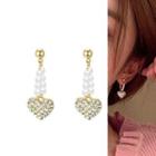 Heart Faux Pearl Alloy Dangle Earring 1 Pair - Gold & White - One Size