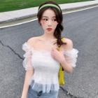 Puff-sleeve Striped Smocked Blouse