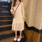 Set: Lace Long-sleeve Midi Shift Dress + Slipdress