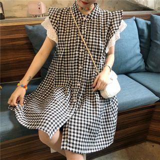 Check Ruffle Short-sleeve Shirt Dress