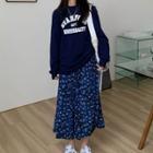 Lettering Pullover / Leopard Print Maxi A-line Skirt