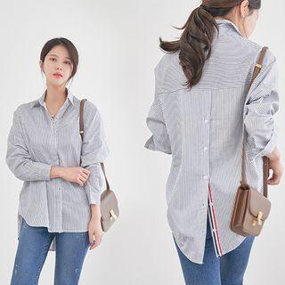 Button-back Striped Long Shirt