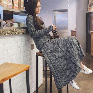 Set: Plain Sweater + A-line Knit Skirt