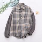 Paneled Plaid Shirt Jacket Gray - One Size