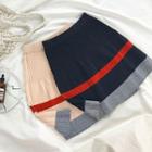 Color-block Striped High-waist Flared Skirt