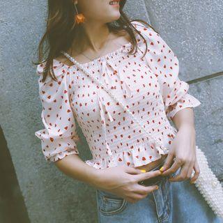 Elbow-sleeve Heart Pattern Top