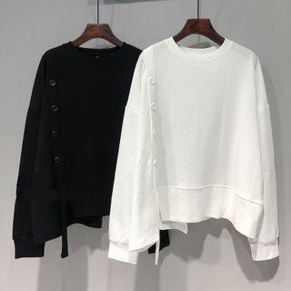 Plain Button Asymmetrical Pullover