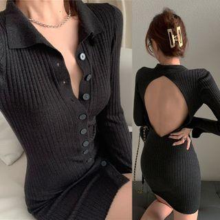Open-back Buttoned Mini Bodycon Dress As Shown In Figure - One Size