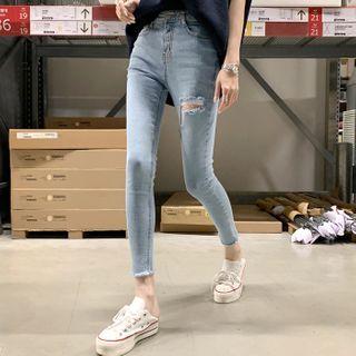 Slit Fringed Skinny Jeans