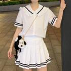 Short-sleeve Sailor Top / Pleated Skort