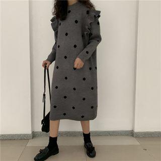 Dotted Long-sleeve Midi Sweater Dress